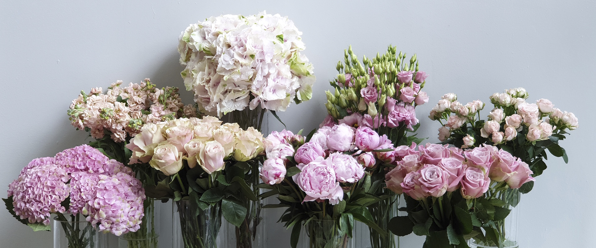 Lush pink peony and rose arrangement by David Wayman Flowers